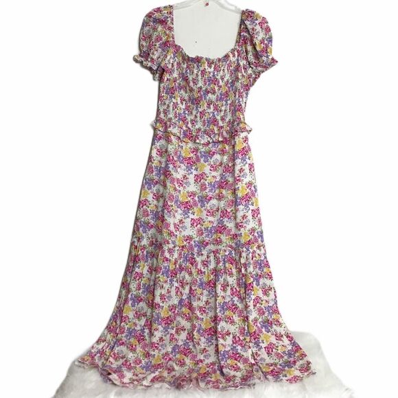 Dark Pink Floral Shirred Off The Shoulder Maxi Dress New Size 8 - Picture 2 of 12